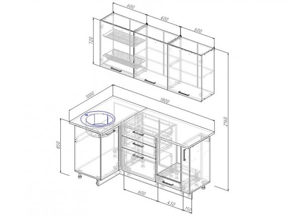 Кухонный гарнитур угловой Руанда 1800х1000