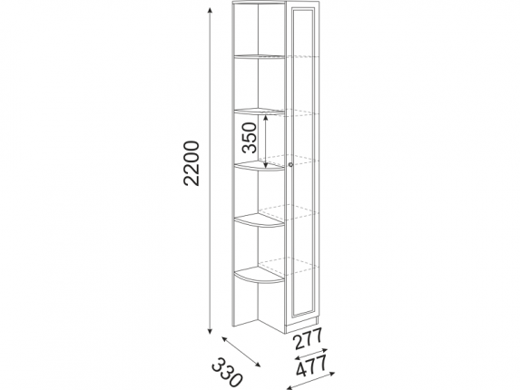 Угловой пристрой правый Беатрис М14 ШхВхГ 330х2200х477 мм